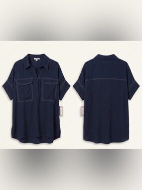 Remixmess Contrast Stitch Short Sleeve Pullover Top - NWT
